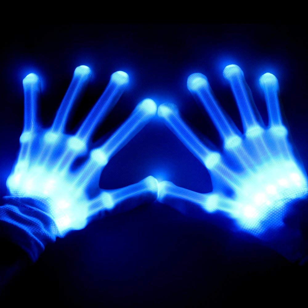 iUnisy LED Color Changing Flashing Skeleton Gloves Novelty Halloween Costume Party Concert Prop Pink 